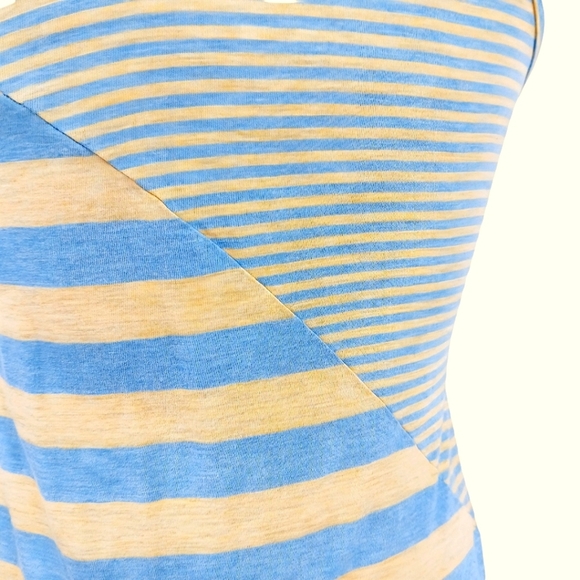 Shelly Blue Striped Bohemian Tank Top M Handkerchief Hem Yellow Asymmetrical - Picture 4 of 5